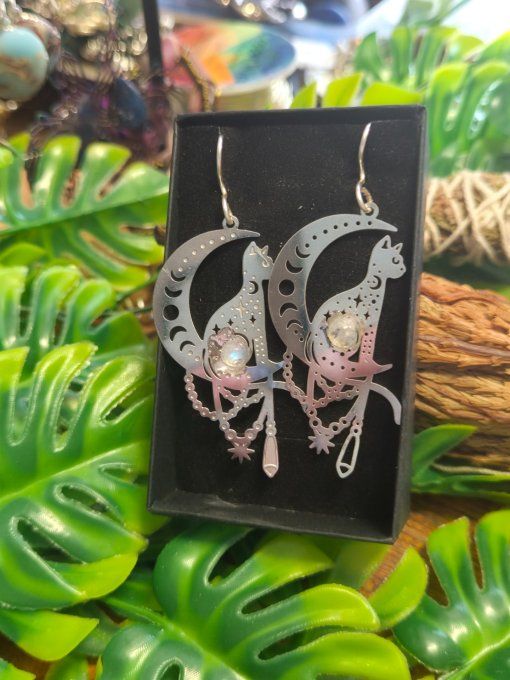 Boucle d’oreille Pierre de lune ✨ Péristerite ✨ 