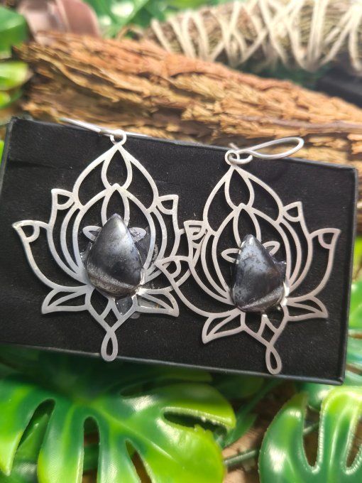 Boucle d’oreille Merlinite (✨Opale Dendritique) Pierre de Magie et d’Équilibre✨