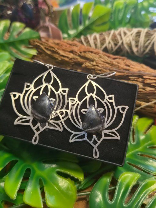 Boucle d’oreille Merlinite (✨Opale Dendritique) Pierre de Magie et d’Équilibre✨ 
