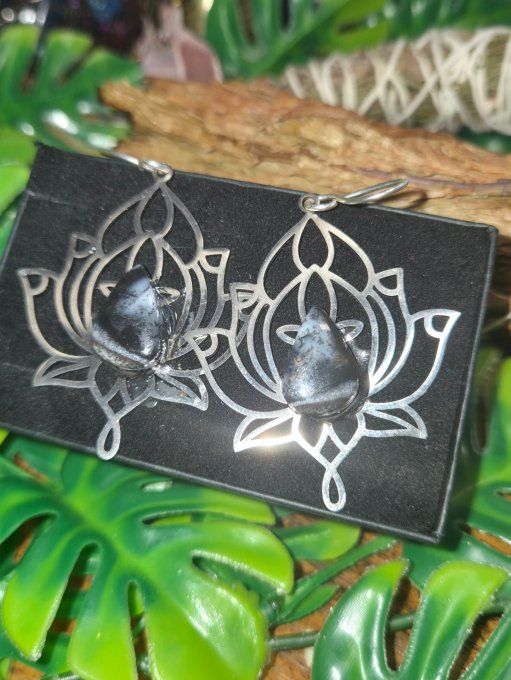 Boucle d’oreille Merlinite (✨Opale Dendritique) Pierre de Magie et d’Équilibre✨ 