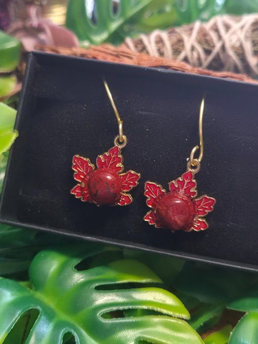 Boucle D'oreille Jaspe rouge - force , courage , vitalité