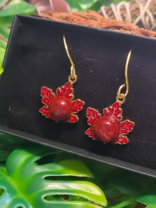 Boucle D'oreille Jaspe rouge - force , courage , vitalité