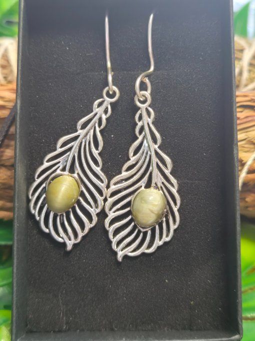 Boucle d'oreille chrysoberyl Oeil de chat : Chance et joie