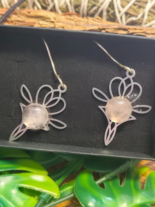 Boucle d'oreille - Quartz rose ,amour et douceur