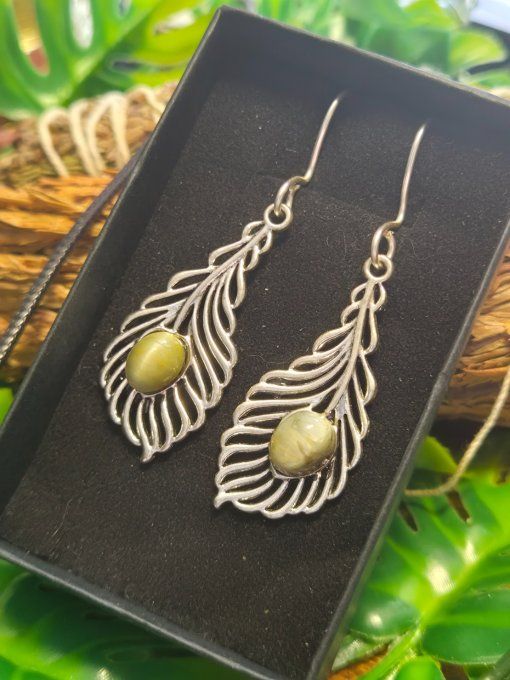Boucle d'oreille chrysoberyl Oeil de chat : Chance et joie  