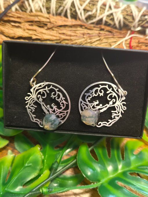 Boucle d'oreille Agate Mousse – Connexion, Renouveau & Sérénité