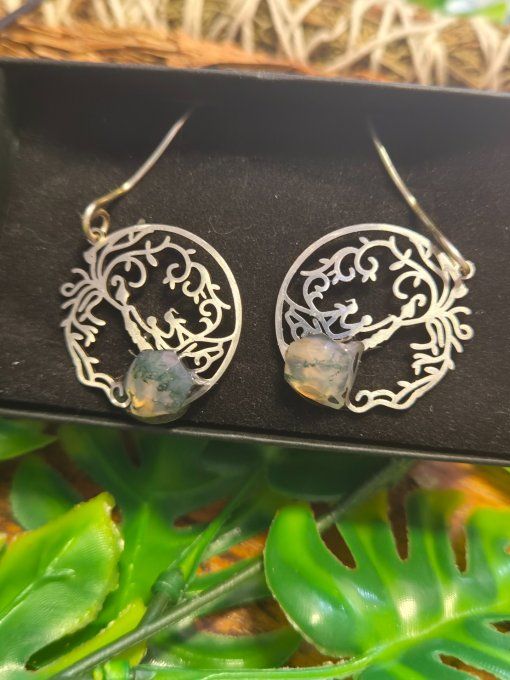 Boucle d'oreille  Agate Mousse – Connexion, Renouveau & Sérénité  