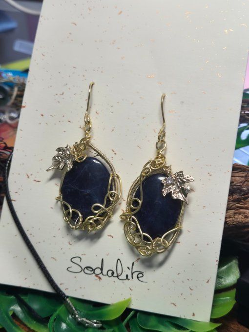 Boucle d'oreille Sodalite Or : peur primaire & anxieté.