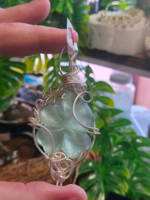  Amulette trèfle Fluorite Verte  