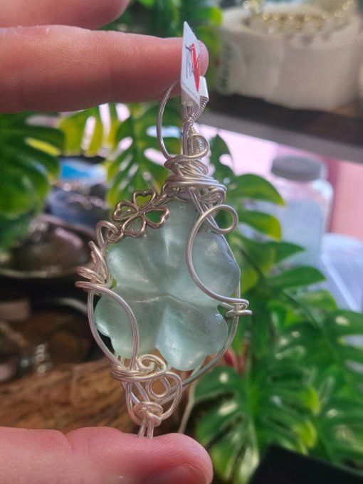  Amulette trèfle Fluorite Verte  