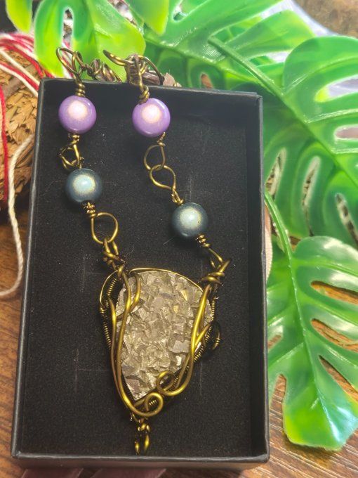 Collier Pyrite Druzy -Protection, Énergie & Clarté Mentale  