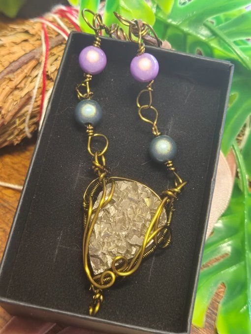 Collier Pyrite Druzy -Protection, Énergie & Clarté Mentale