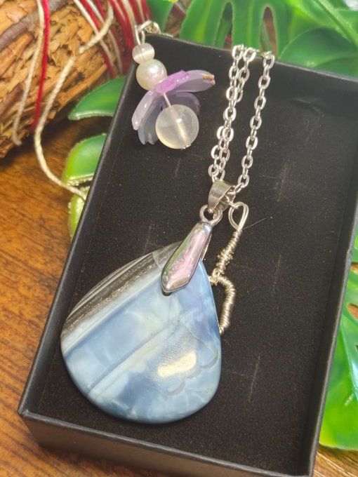 Pendentif percé Opale Bleue Commune – Communication, Libération & Éveil Spirituel  