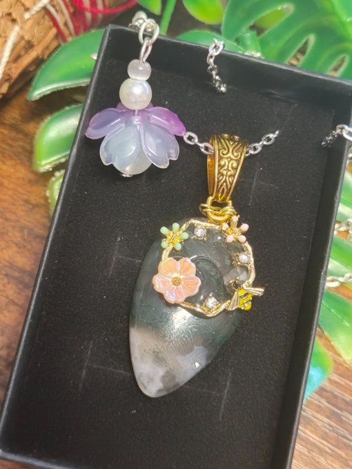 Pendentif Agate Mousse – Connexion, Renouveau & Sérénité   