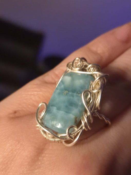 Bague  chevalière Larimar : Pierre des dauphins. 