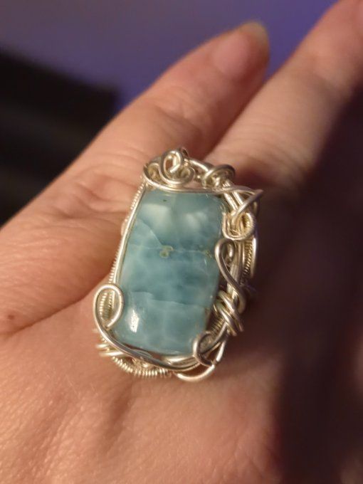 Bague  chevalière Larimar : Pierre des dauphins. 