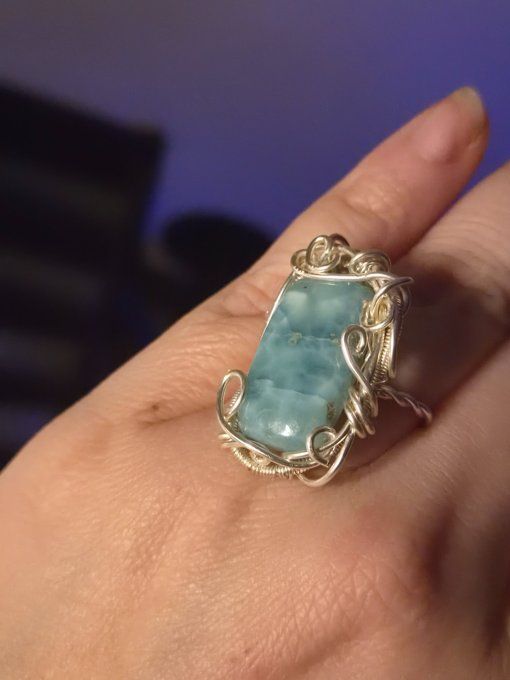 Bague  chevalière Larimar : Pierre des dauphins. 