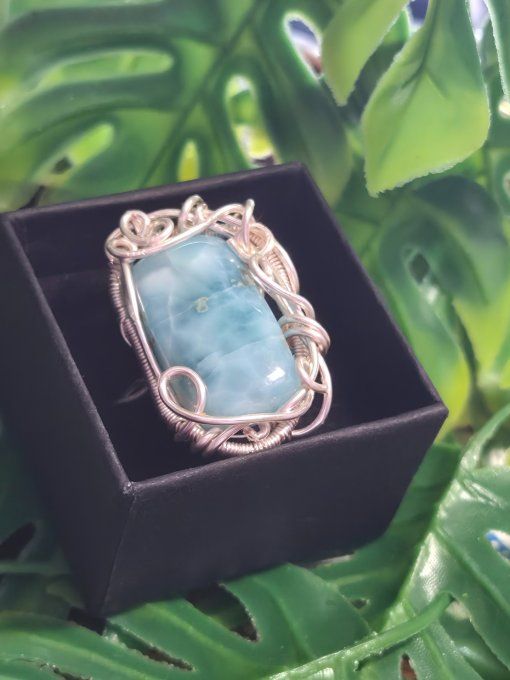 Bague  chevalière Larimar : Pierre des dauphins. 