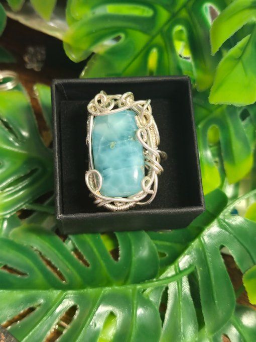 Bague  chevalière Larimar : Pierre des dauphins. 