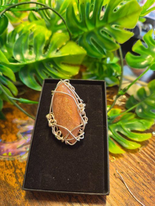 Bague  chevalière Pierre de lune pêche ✨ Hécatolite  soleil