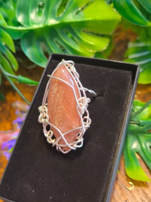 Bague  chevalière Pierre de lune pêche ✨ Hécatolite  soleil