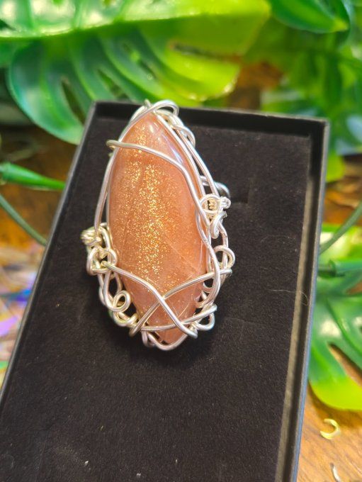 Bague  chevalière Pierre de lune pêche ✨ Hécatolite  soleil
