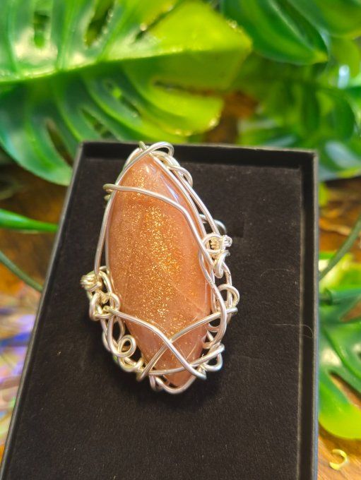 Bague  chevalière Pierre de lune pêche ✨ Hécatolite  soleil