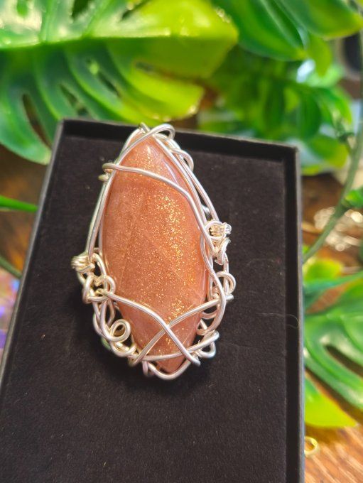 Bague  chevalière Pierre de lune pêche ✨ Hécatolite  soleil