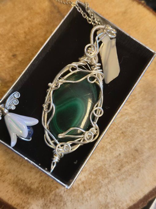 Pendentif  argent Malachite – Harmonie & Protection Du Cœur ☘️  