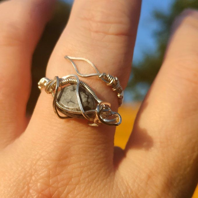 Bague obsidienne neige ajustable