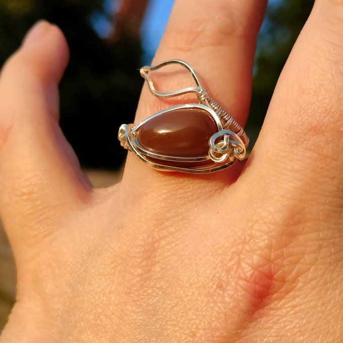 Bague pierre de lune pêche  ajustable✨promo ✨Intuition et Équilibre Féminin