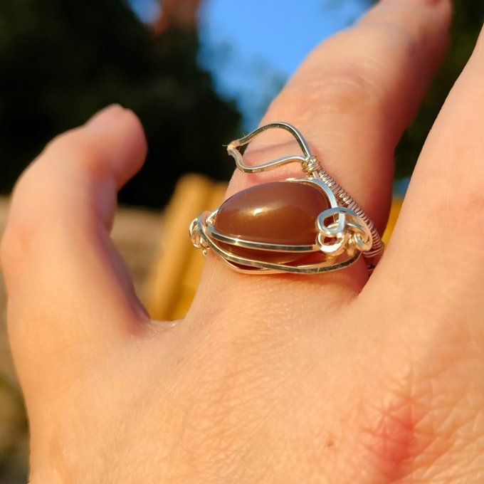 Bague pierre de lune pêche  ajustable✨promo ✨Intuition et Équilibre Féminin
