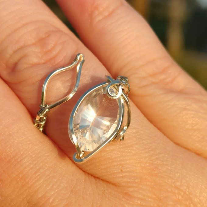 Bague cristal de roche -ajustable-promo✨Énergie, Clarté et Harmonie