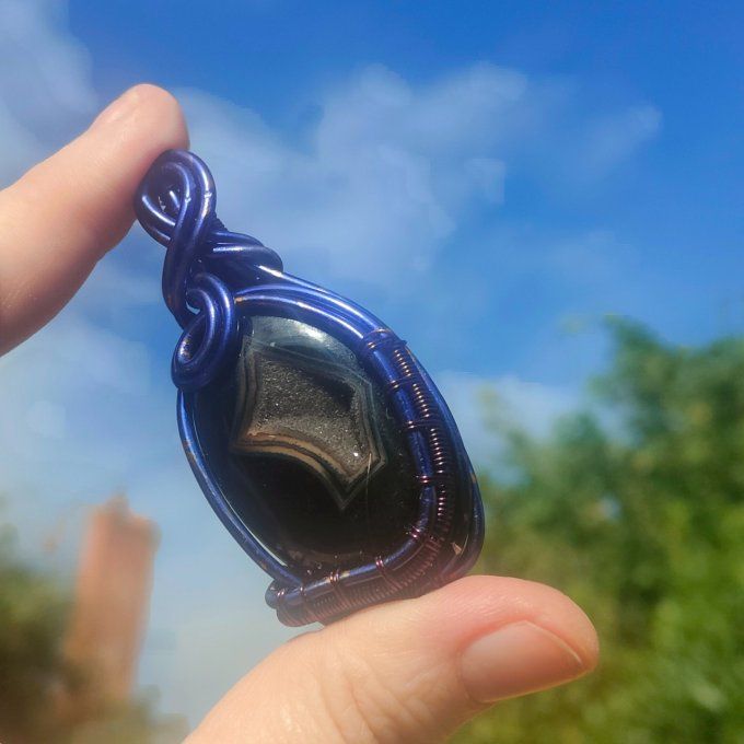 Amulette Onyx Druzy nuit Protection et ✨Éloignement des Vibrations Négatives ✨