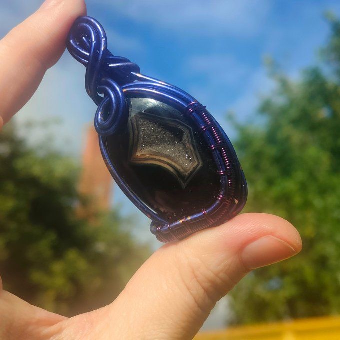 Amulette Onyx Druzy nuit Protection et ✨Éloignement des Vibrations Négatives ✨
