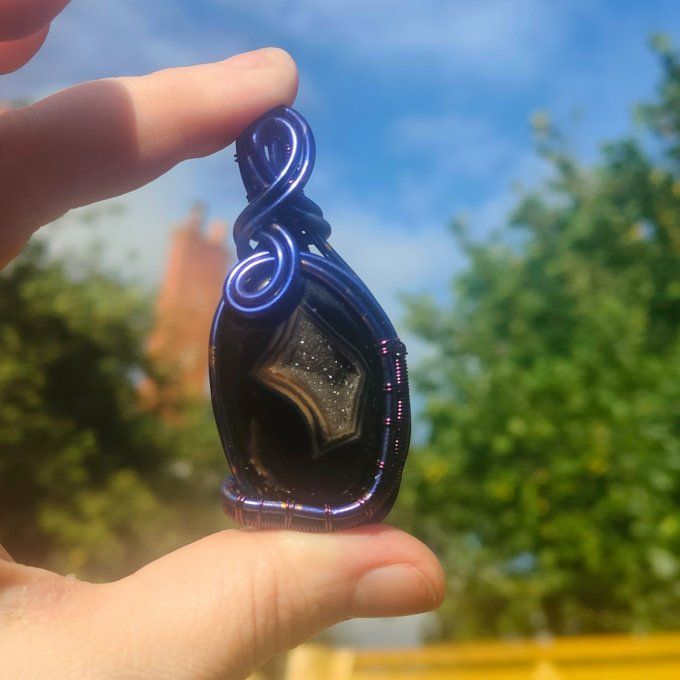 Amulette Onyx Druzy nuit Protection et ✨Éloignement des Vibrations Négatives ✨