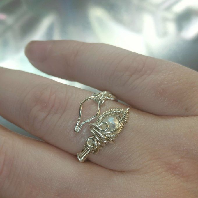 Bague péristérite :pierre de lune 