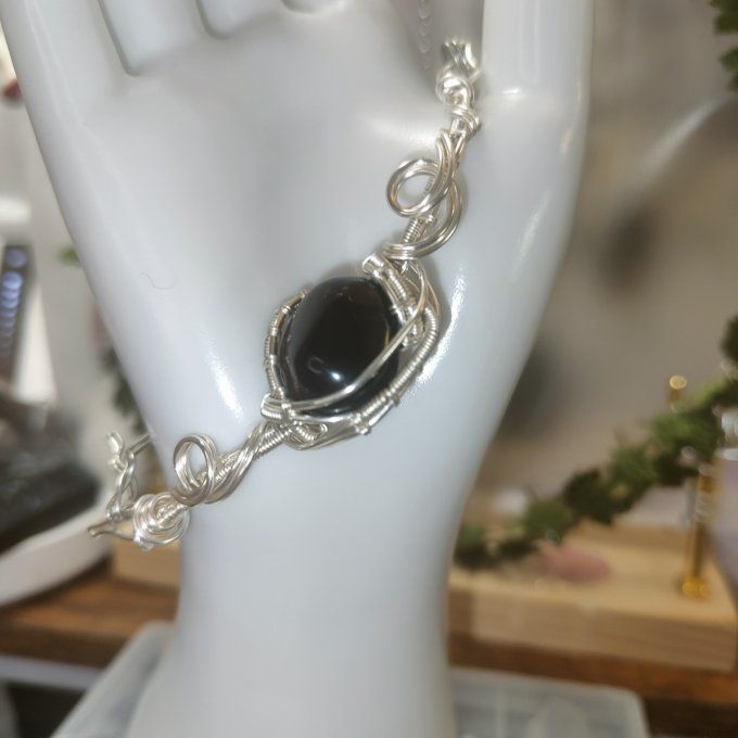 Collier Charms obsidienne Larme d'apache : pierre du voile