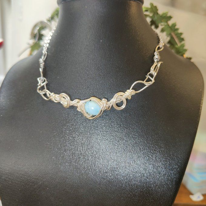 Collier Charms  Larimar :pierre de l'eau 