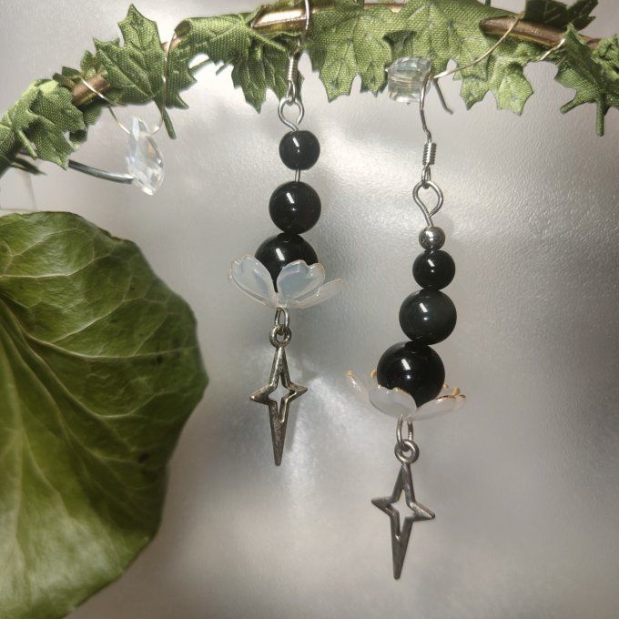 boucle Fleur Oeil Celeste obsidienne