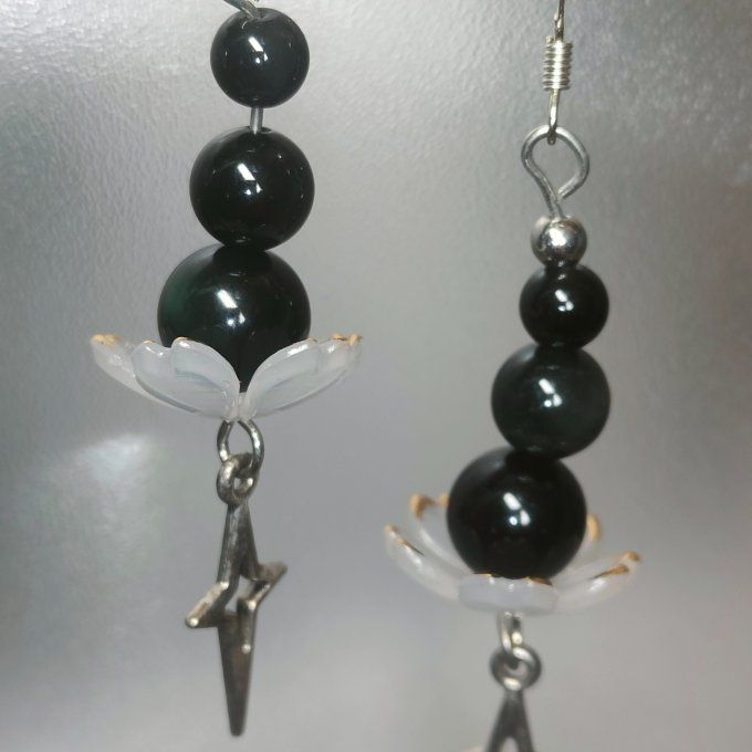 boucle Fleur Oeil Celeste obsidienne