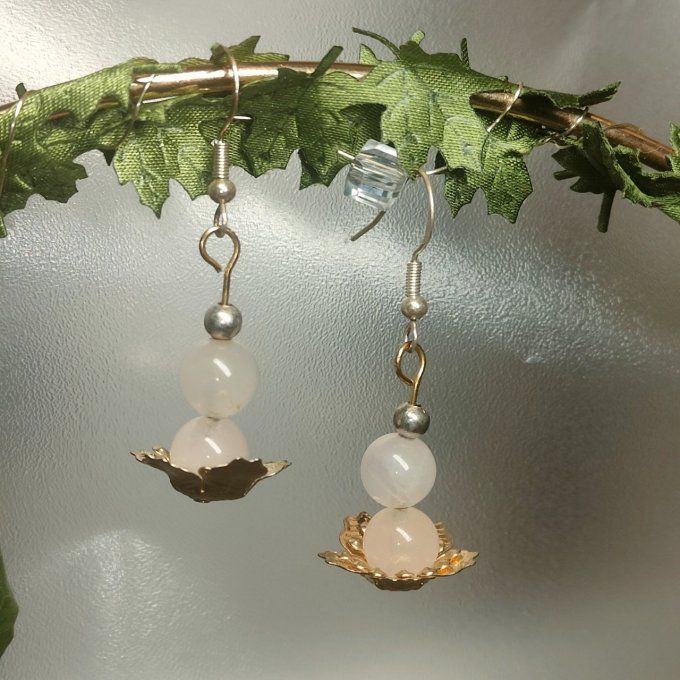 Boucle pistille de fée quartz rose