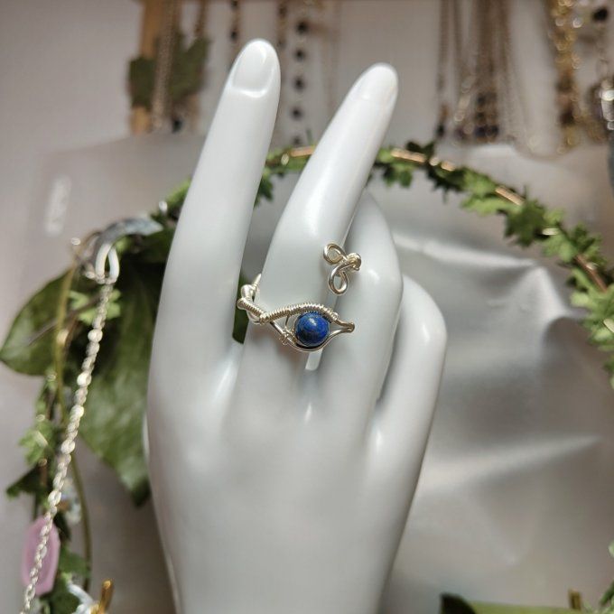 Bague perles lapis lazuli 