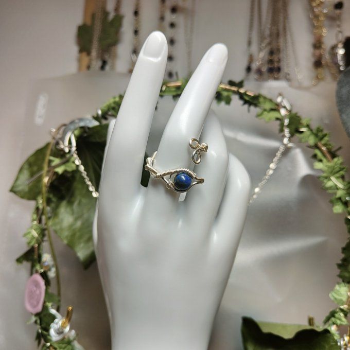 Bague perles lapis lazuli 