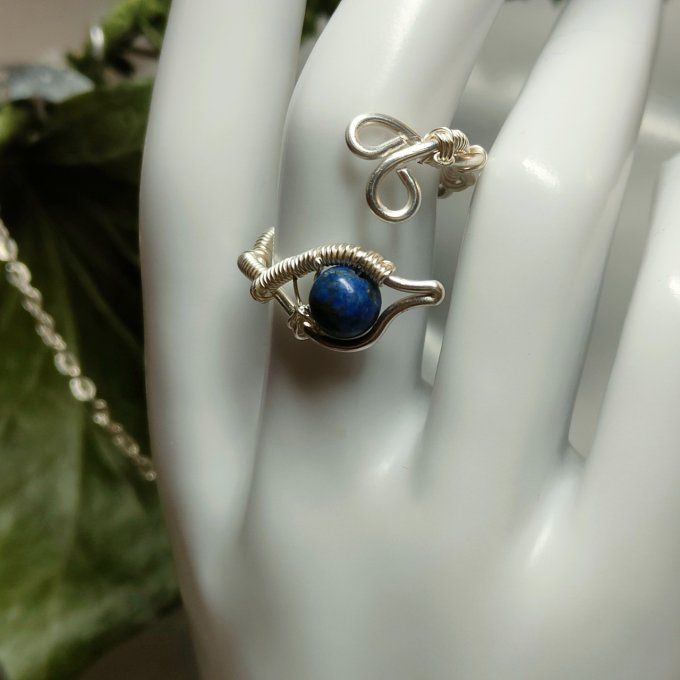 Bague perles lapis lazuli 