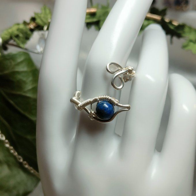Bague perles lapis lazuli 
