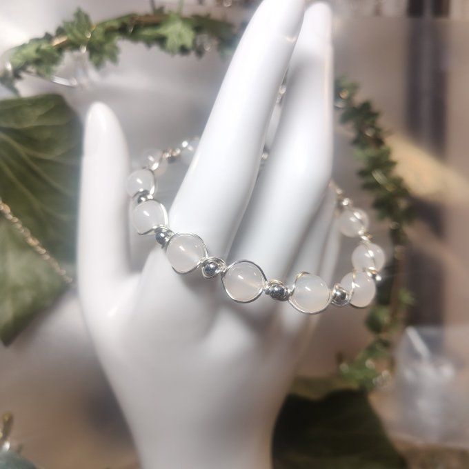 Bracelet Agate/ onyx Blanche -6 ou 8 mm
