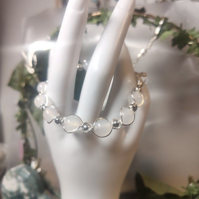 Bracelet Agate/ onyx Blanche -6 ou 8 mm