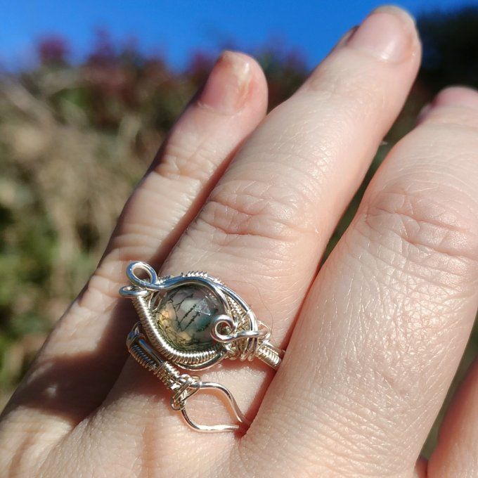 Bague agate mousse facetté 