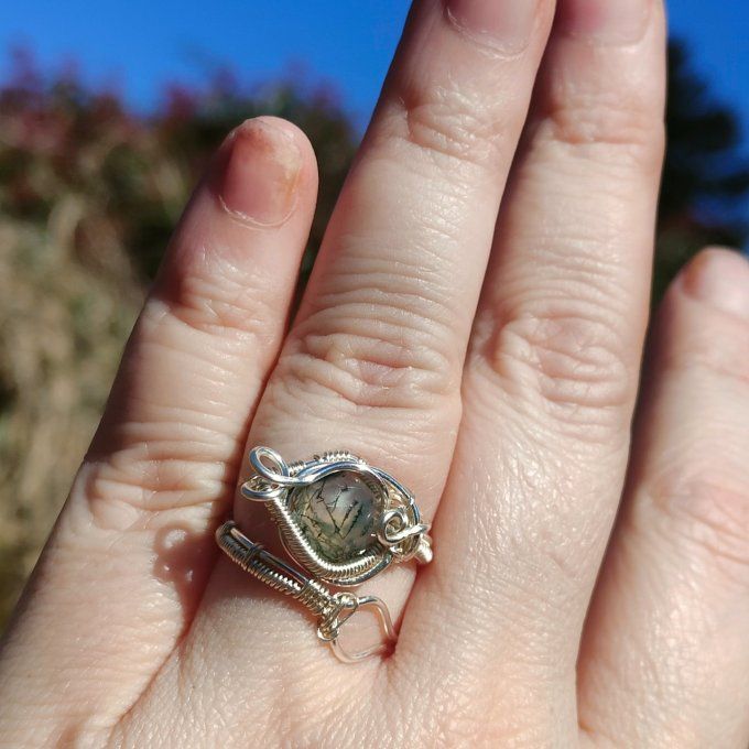 Bague agate mousse facetté 